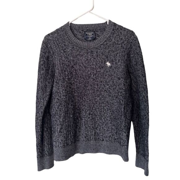 Abercrombie & Fitch Cable Knit Wool Blend Crew Neck Pullover Sweater Gray Medium - Picture 1 of 9